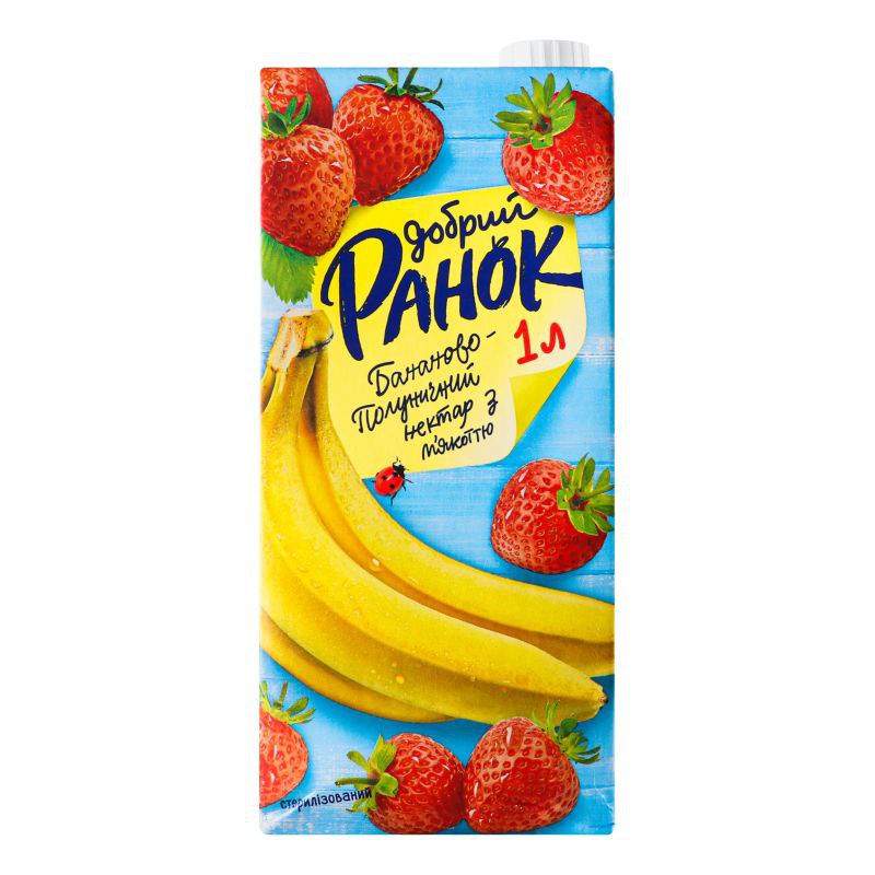 Нектар бананово-полуничний з м'якоттю Добрий Ранок 200мл